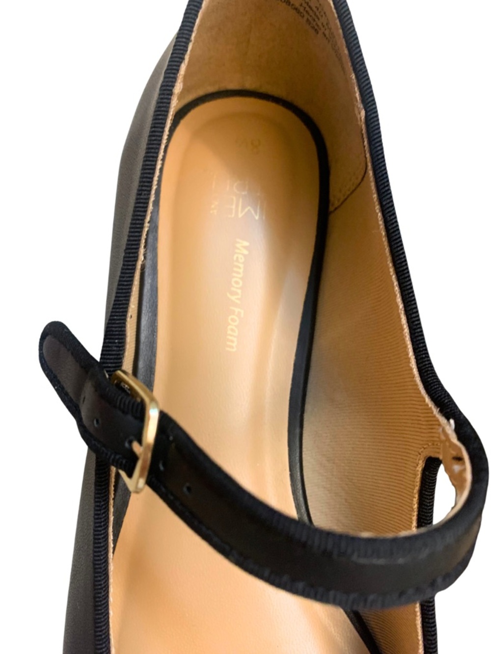 Black Faux Leather Mary Jane Ballet Flats Adjustable Strap Minimalist Preppy 8.5 - Picture 4 of 10